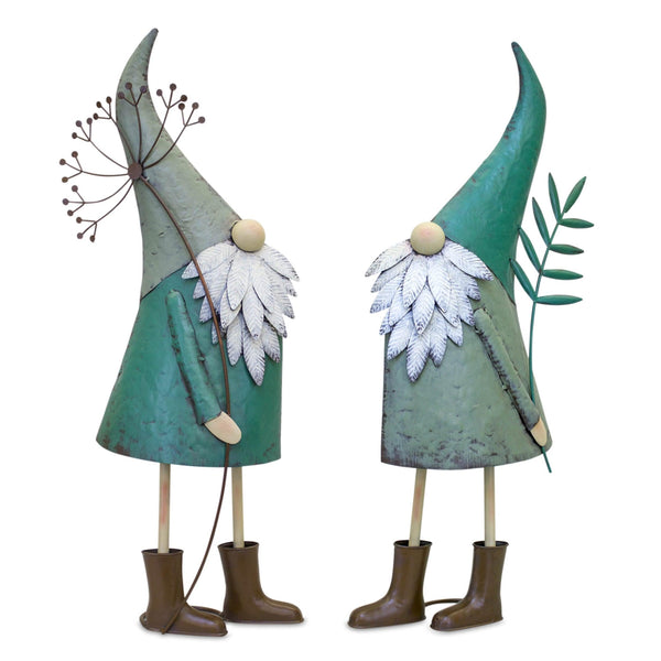 Set of 2 Iron Garden Gnomes with Flowers