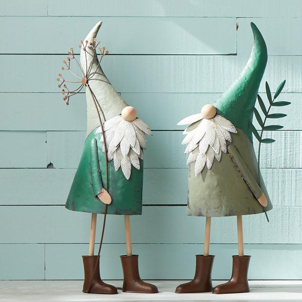 Set of 2 Iron Garden Gnomes with Flowers