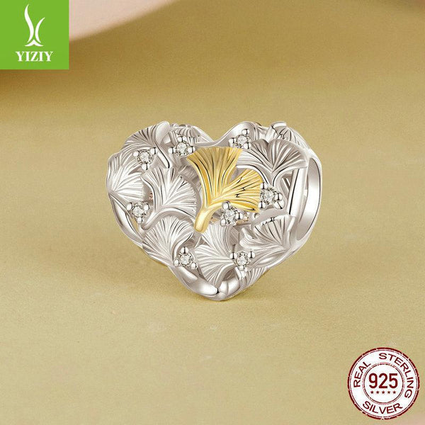 Silver Charm Ginkgo Leaf Splicing Love DIY Bracelet Beads Loose Beads Romantic Autumn Leaves s925 Pure Silver Beads