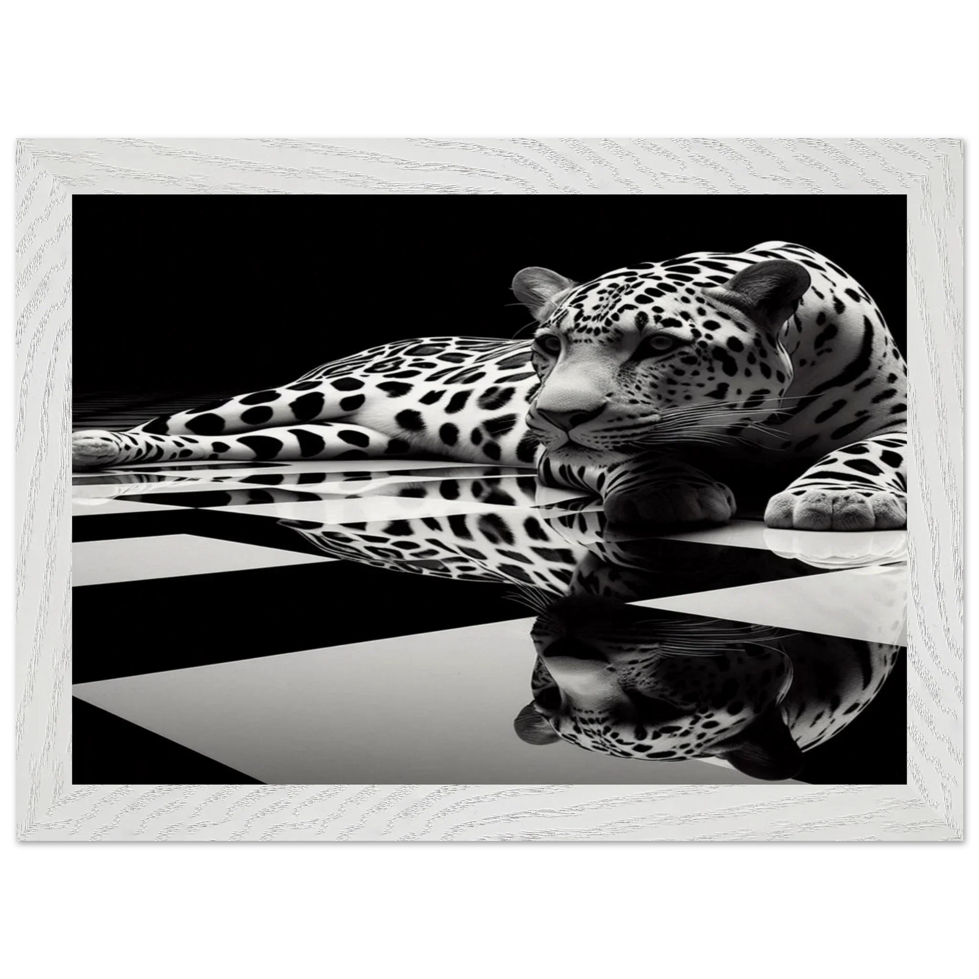 Leopard Black and White Mounted Framed Poster – Premium Oak or Ash Frame