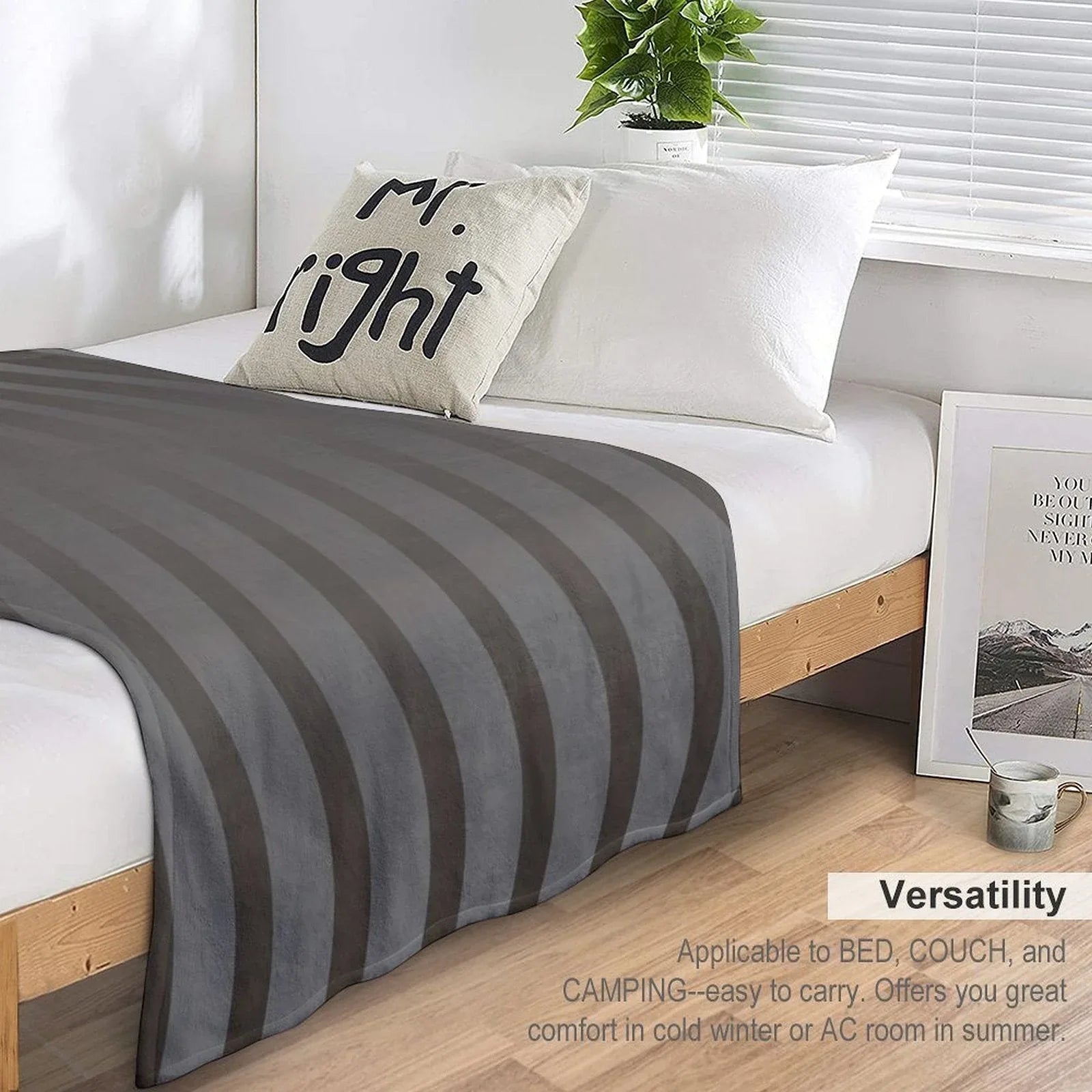 Gradient Taupe with Elegant Vertical Stripes Throw Blanket