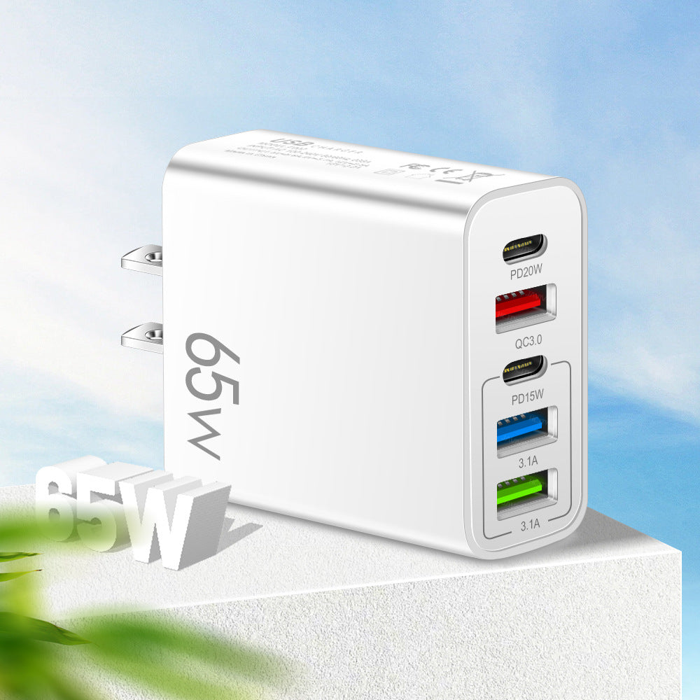 Standard PD65W mobile phone charger 4A type-c PD+3USB multi port European, American, English travel charging head