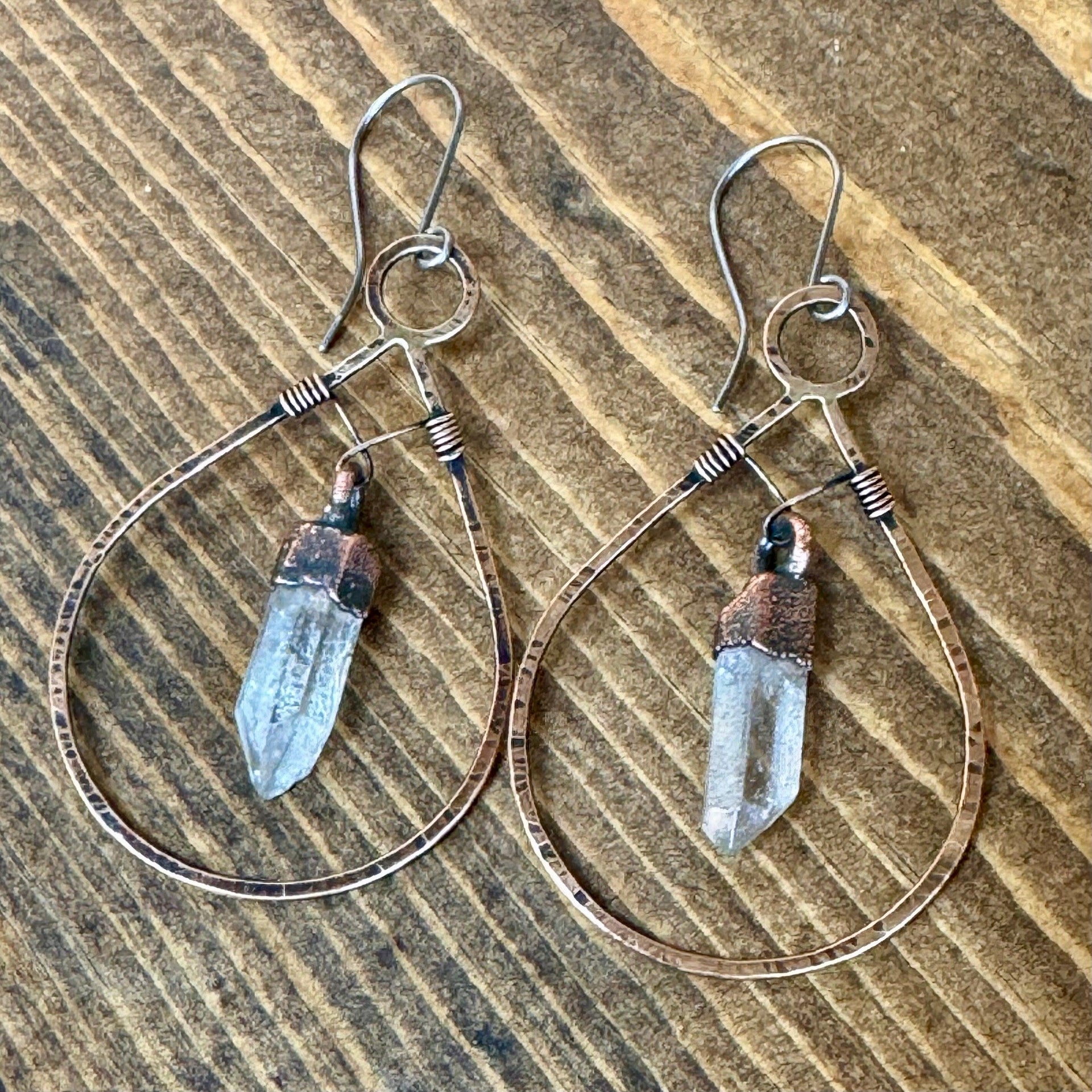 Quartz Earrings - Bronze Boho Hoops | Handmade by Blackbird & Sage