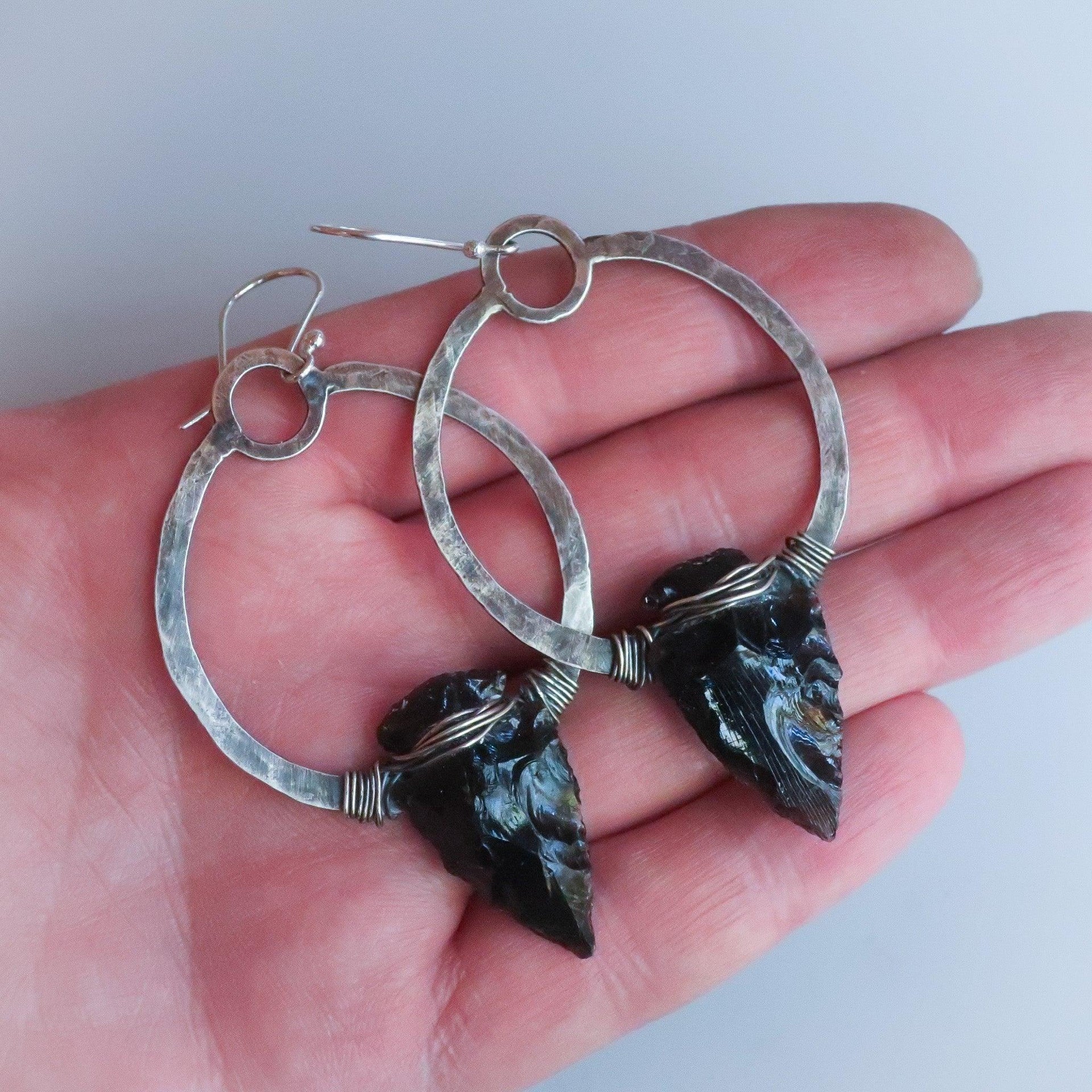 Obsidian Hoop Earring - Boho | Handmade by Blackbird & Sage