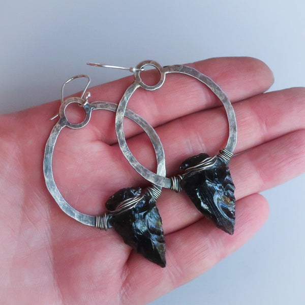 Obsidian Hoop Earring - Boho | Handmade by Blackbird & Sage