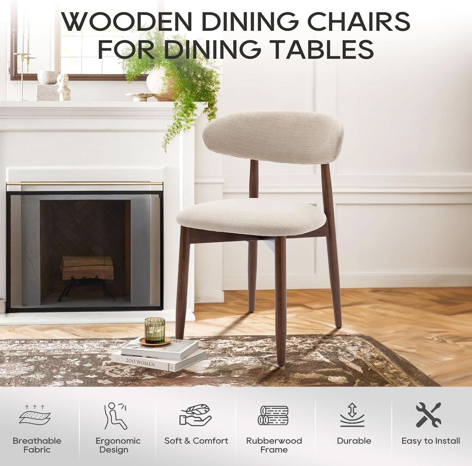 Beige Upholstered Contemporary Wood Dining Chair Set