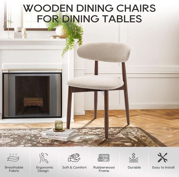 Beige Upholstered Contemporary Wood Dining Chair Set
