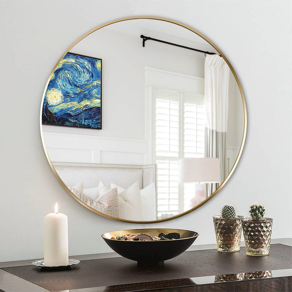 24 Inch Gold Metal Framed Round Bathrrom Mirror for Wall.