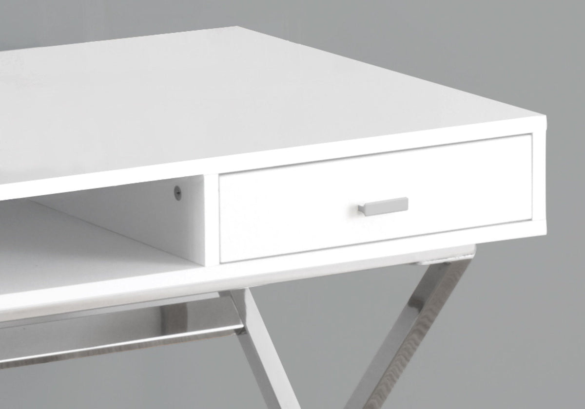 Glossy White Computer Desk with Storage Drawers