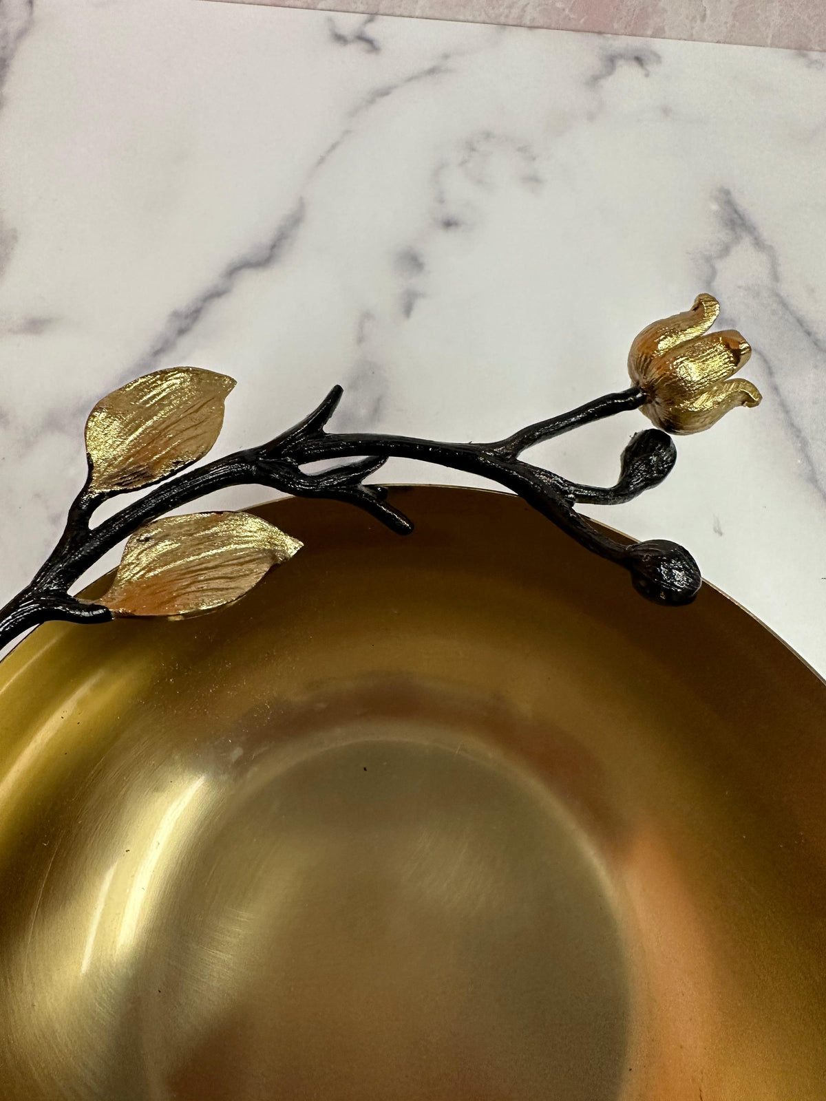 Deep Serving Bowl – Small Stainless Steel Bowl With Orchid Design Accent