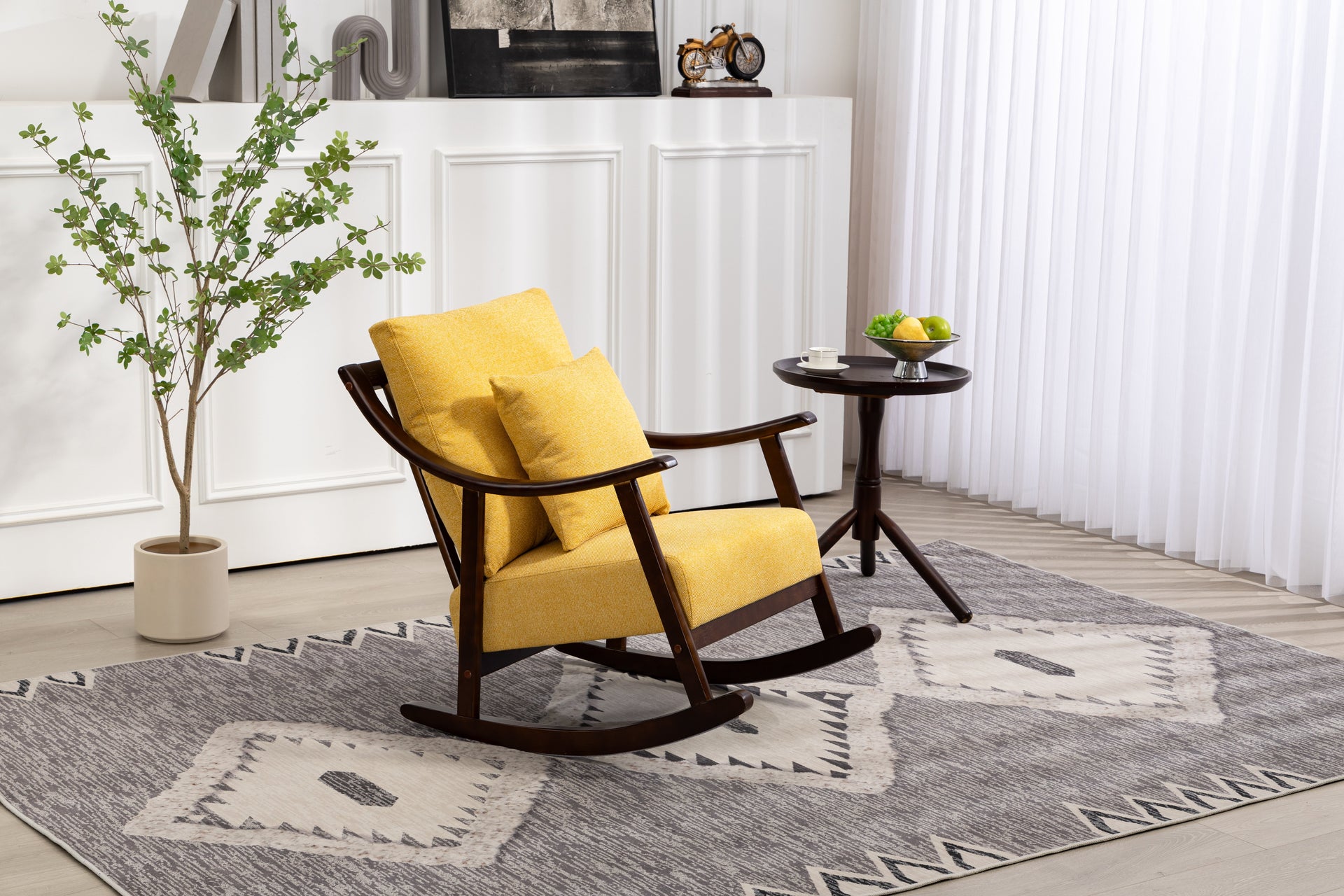 woven fabric Mid Century Modern Accent Chairs Comfy Upholstered Glider Arm Chair with Solid Wood for Living Room Bedroom Balcony