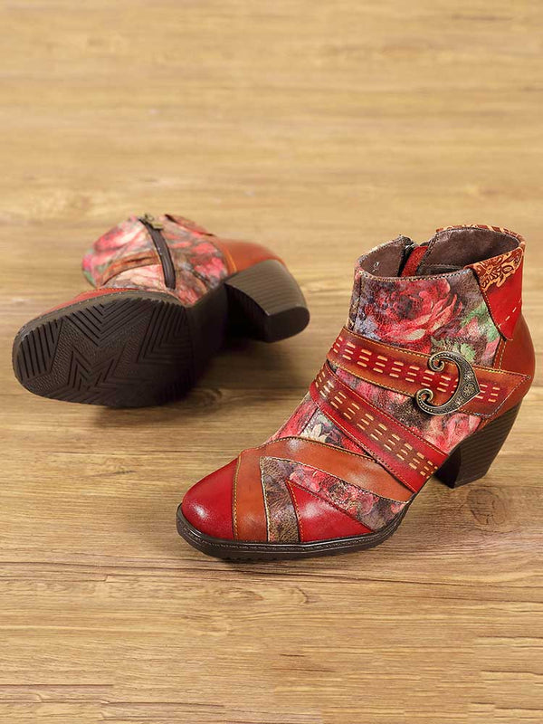 Annika Flower Handmade Leather Ankle Boots