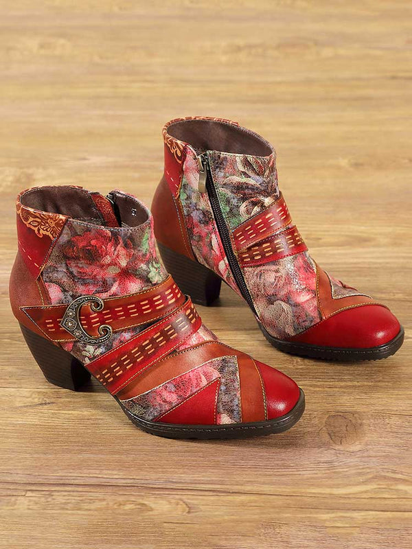 Annika Flower Handmade Leather Ankle Boots