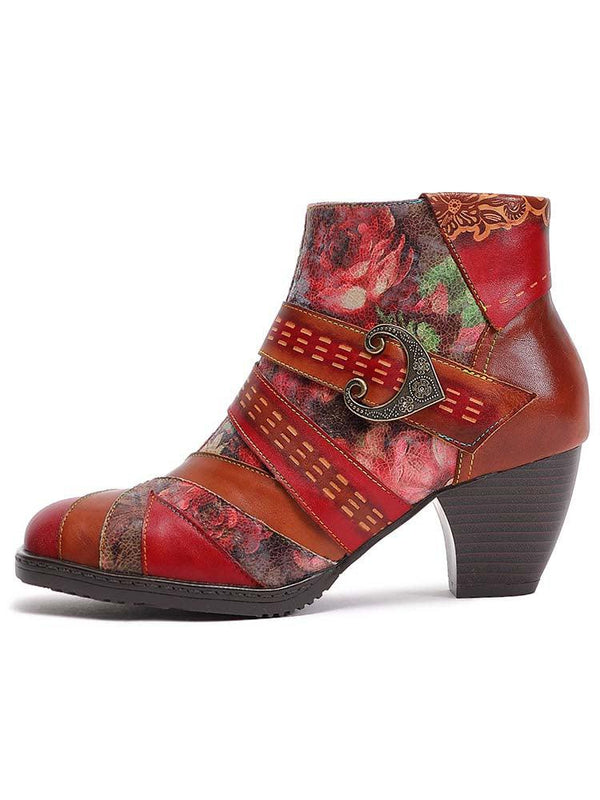 Annika Flower Handmade Leather Ankle Boots