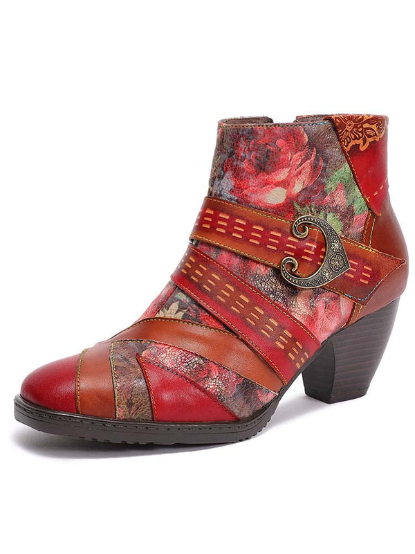 Annika Flower Handmade Leather Ankle Boots