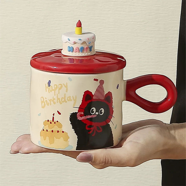 Adorable Cartoon Cat - themed Mug with Lid: A Charming Gift, Ideal for Office Coffee or Water