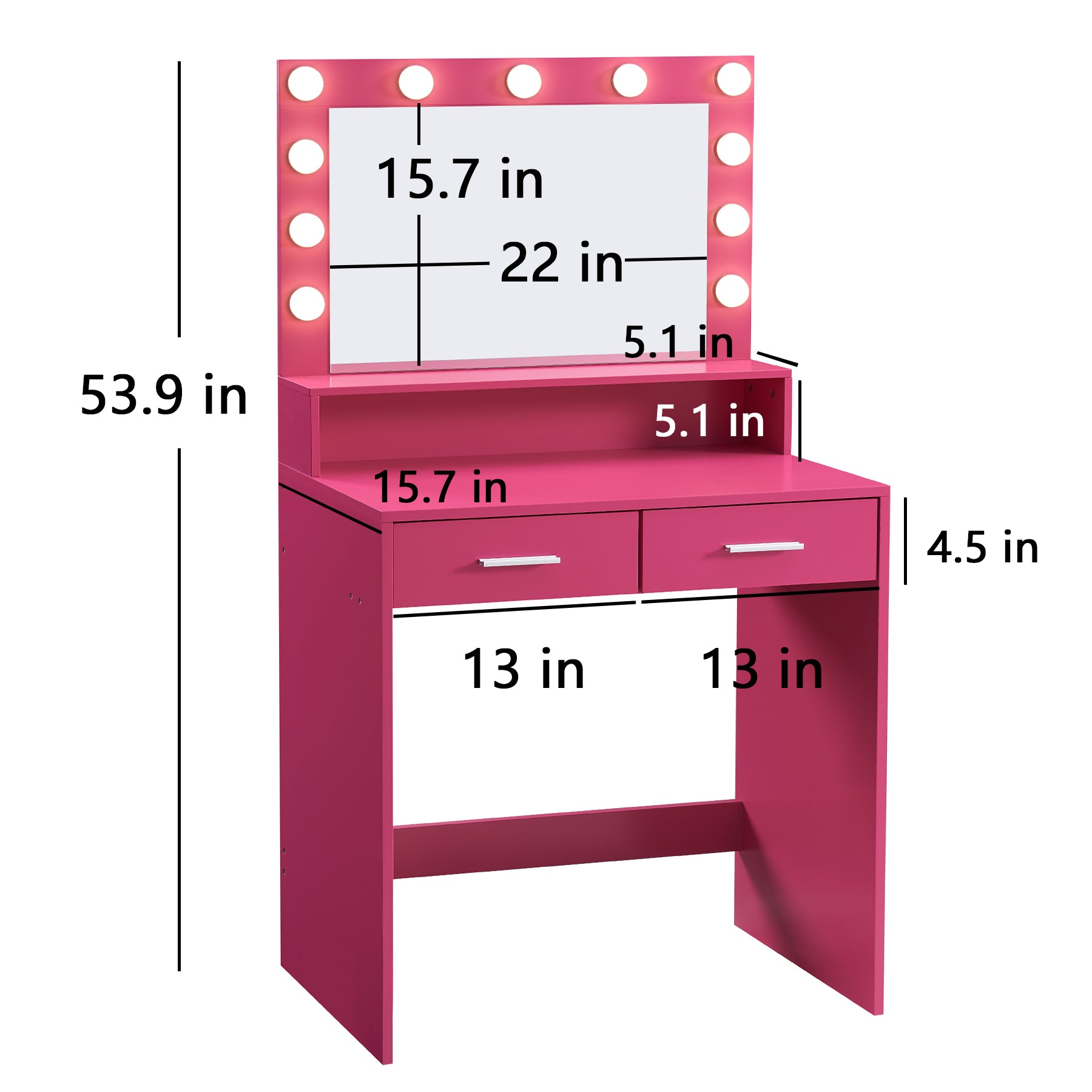 Vanity Desk with Mirror and Lights, Large Drawer and 2-Level Storage, Adjustable Brightness