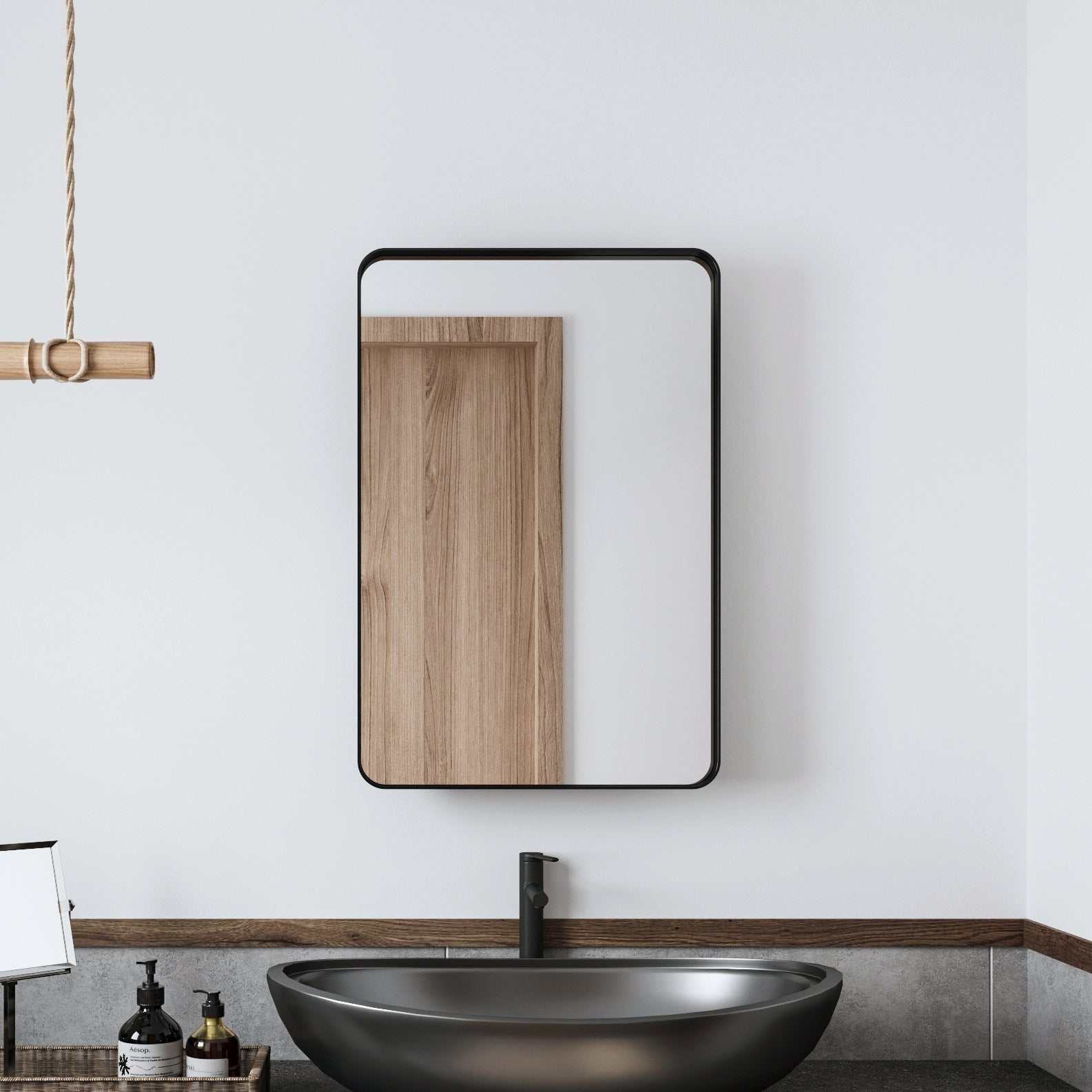 20x30 Inch Recessed Black Metal Framed Medicine Cabinet with Mirror and Adjustable Shelves Black Wall Mirror with Storage for Bathroom