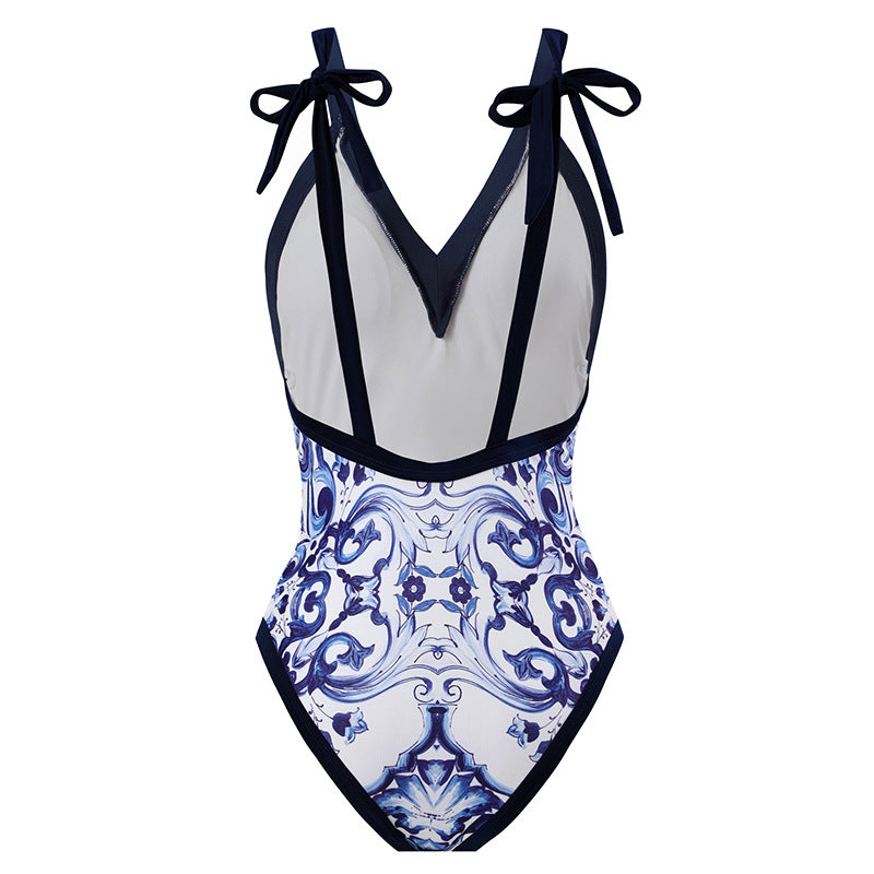 Two-piece one-piece swimsuit with skirt