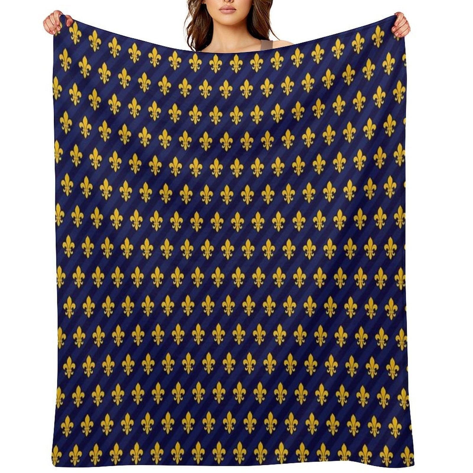 Fleur De Lys Gold Blue Larger Throw Blanket