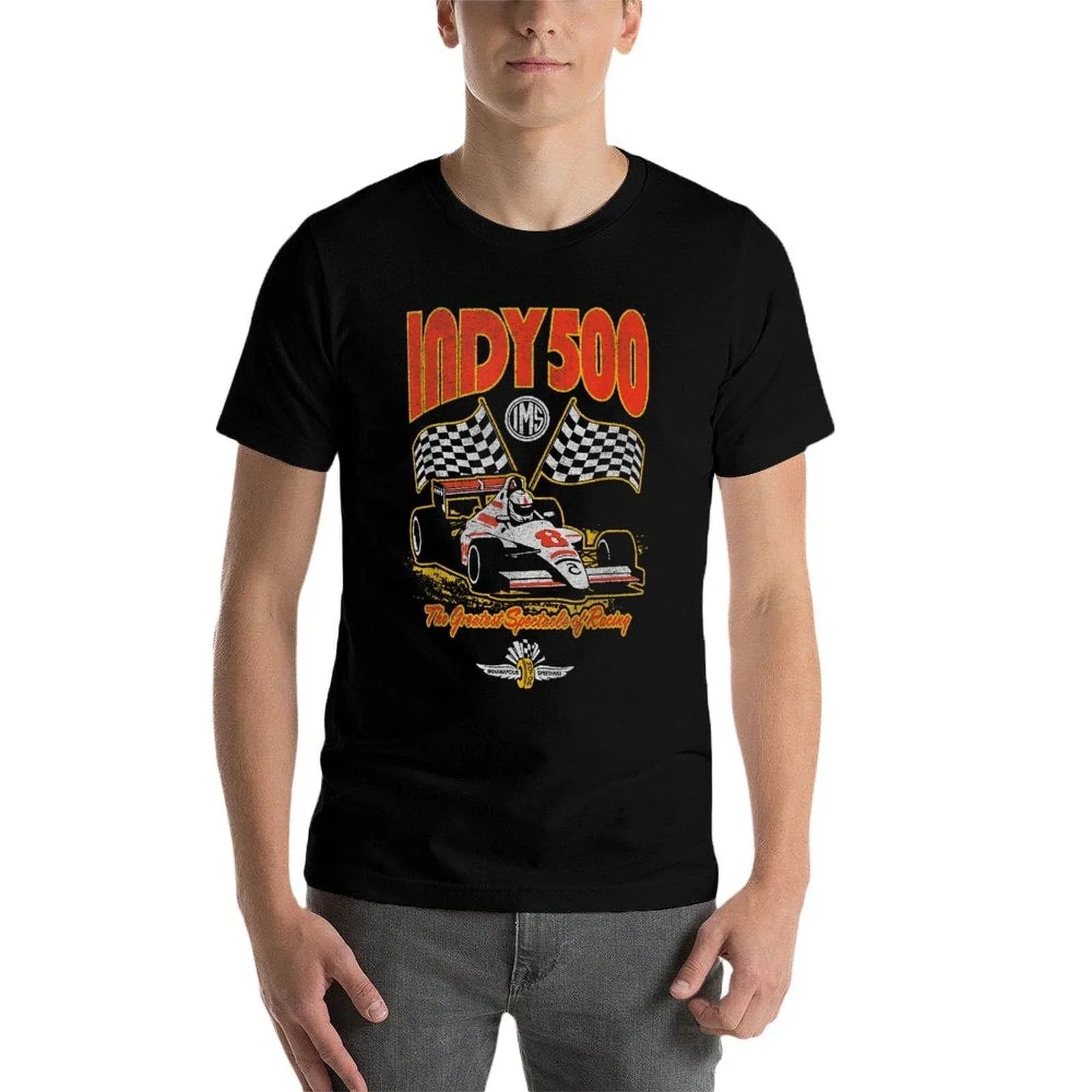 Indy 500 The Greatest Spectacle In Racing Distressed Style  Tagless Design T-Shirt