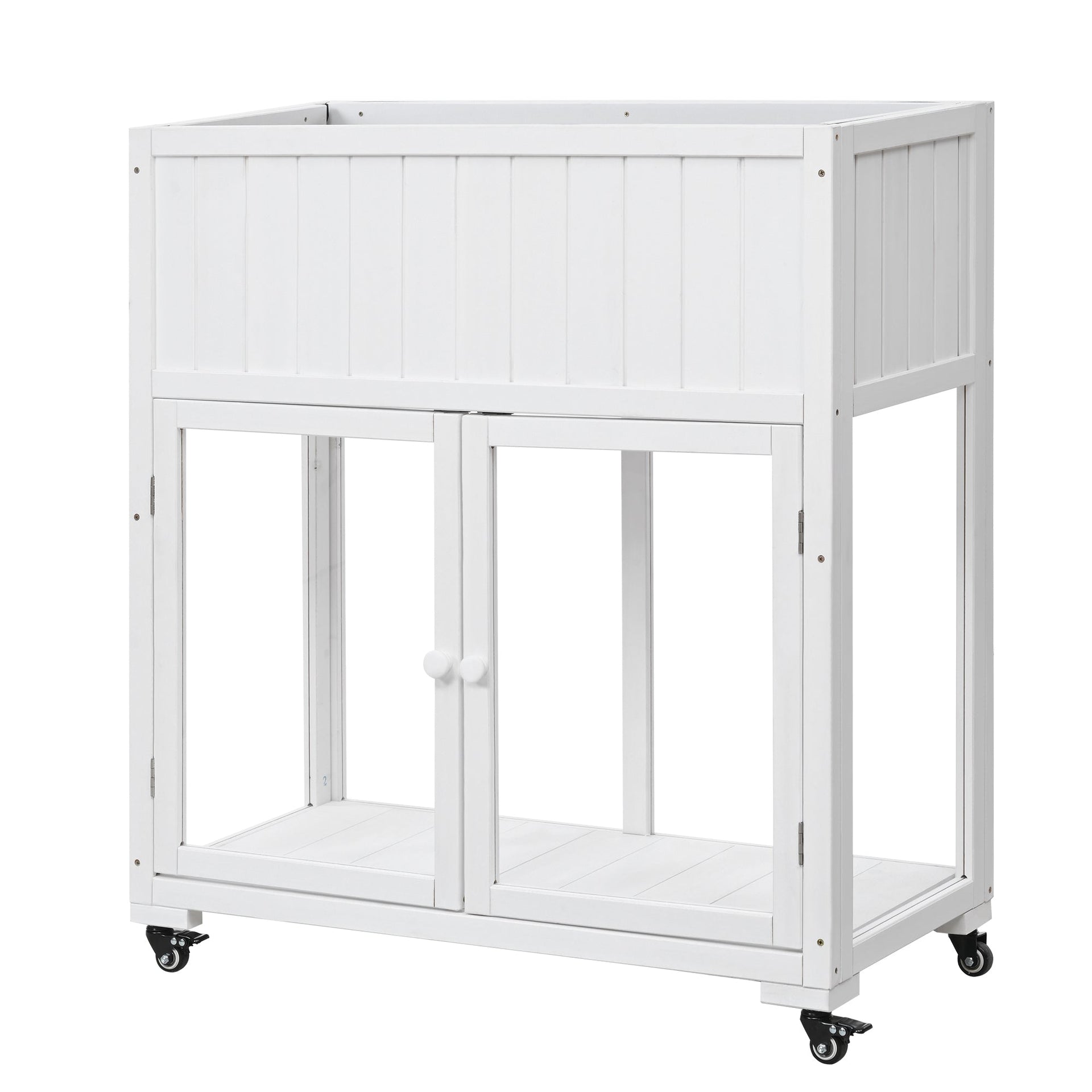 Patio 35.4''x17.7''x37.4'' Mini Wood Cold Frame, Compact 2 Doors Garden Greenhouse with Wheels, Raised Bed with Liner for Indoor Outdoor Use, White