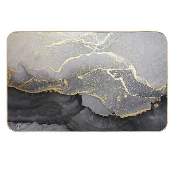 Elegant Black Gold Marble Ink Abstract Painting Bath Mat