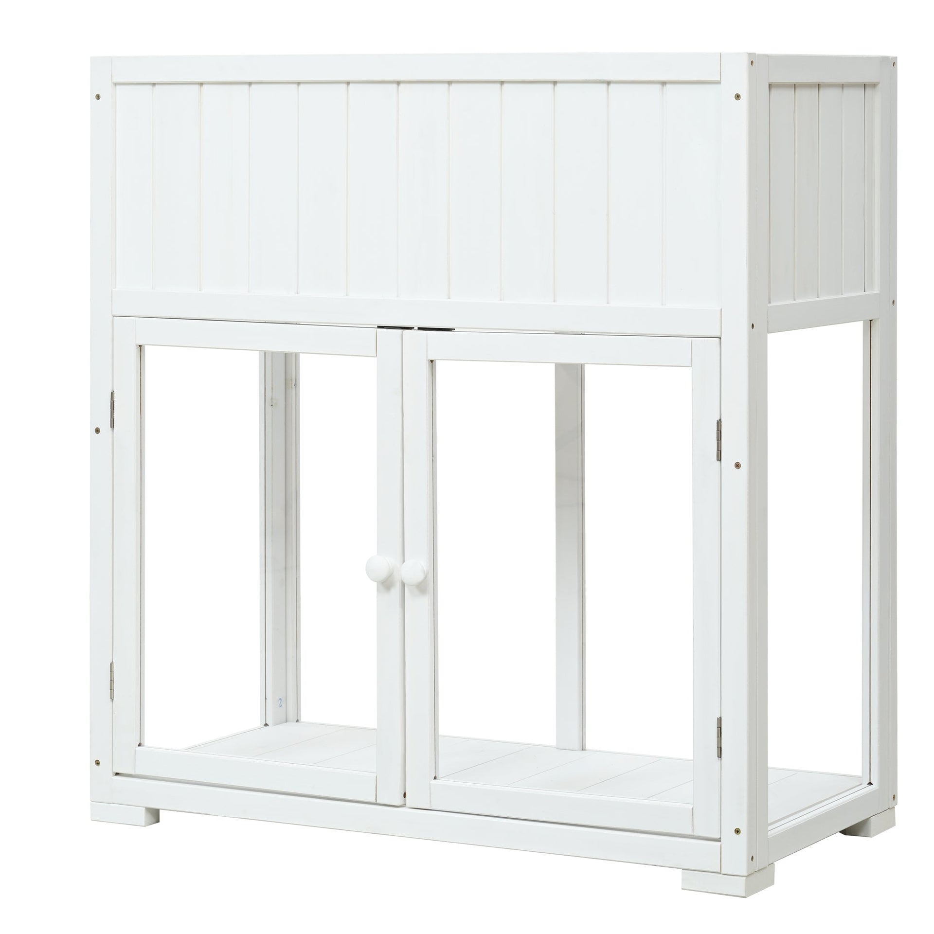 Patio 35.4''x17.7''x37.4'' Mini Wood Cold Frame, Compact 2 Doors Garden Greenhouse with Wheels, Raised Bed with Liner for Indoor Outdoor Use, White