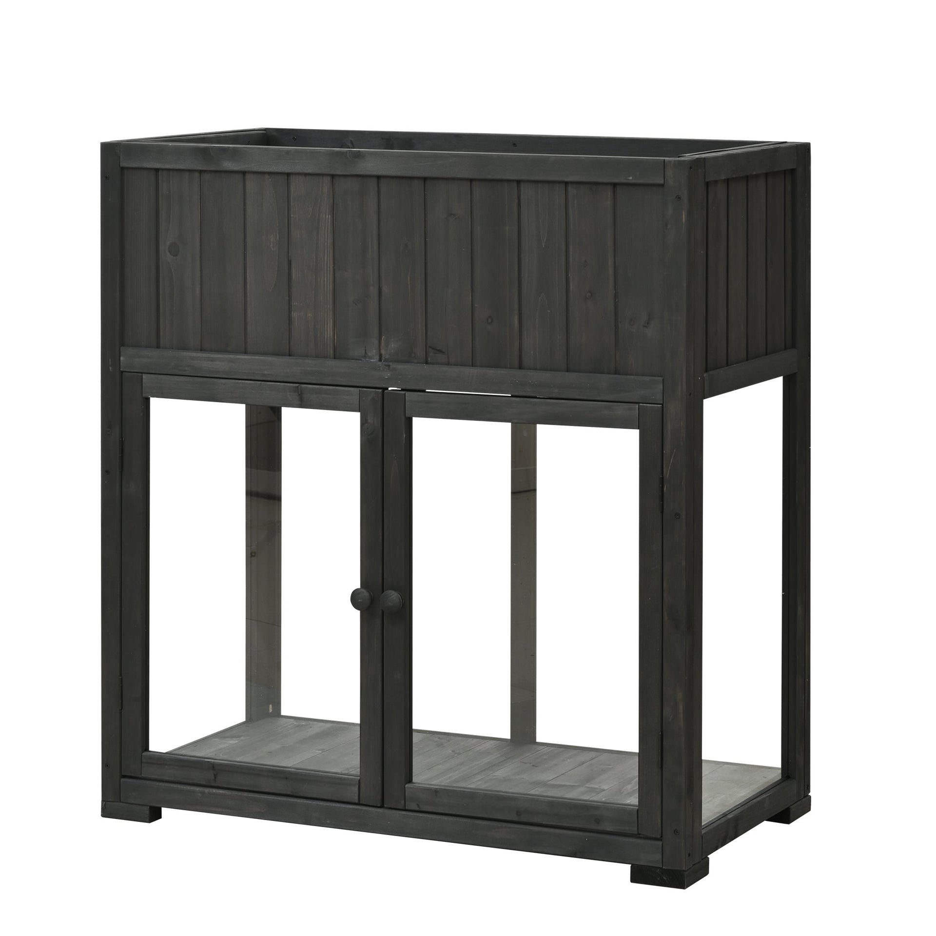 Patio 35.4''x17.7''x37.4'' Mini Wood Cold Frame, Compact 2 Doors Garden Greenhouse with Wheels, Raised Bed with Liner for Indoor Outdoor Use, Black