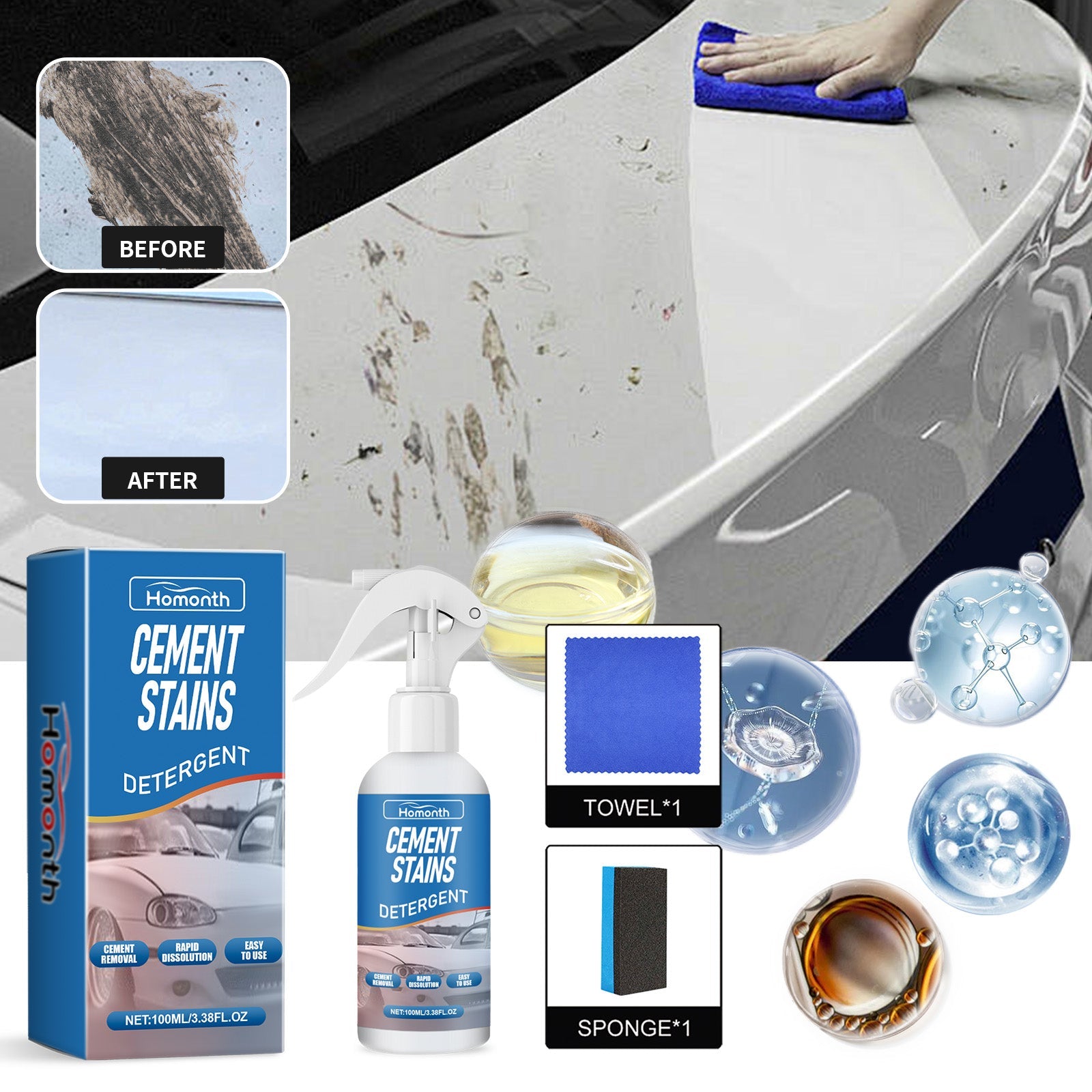 Cement Stains Detergent, Car Paint Concrete Spot Removal Stubborn Mud Cleaning