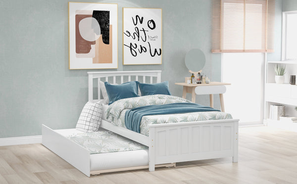 Twin size Platform Bed with Trundle White V.I.P Digital Presence