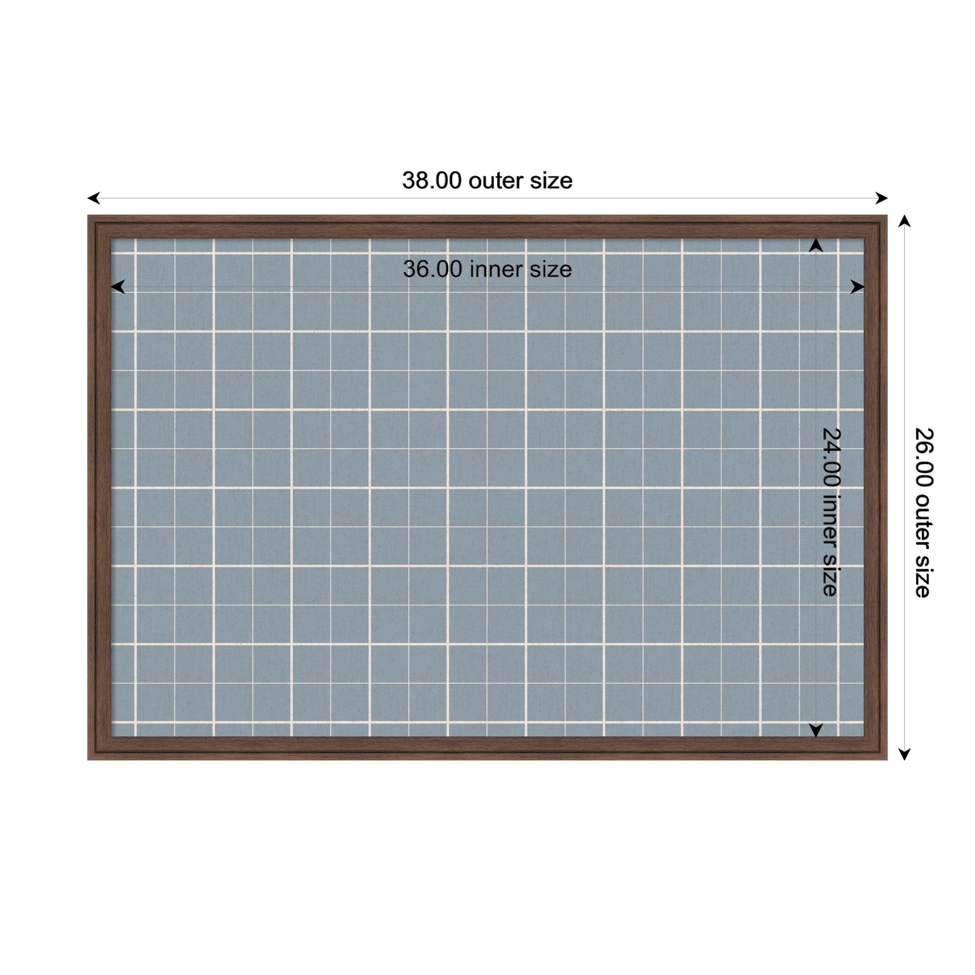 Framed Fabric Pinboard Light Blue Plaid Wall Organization