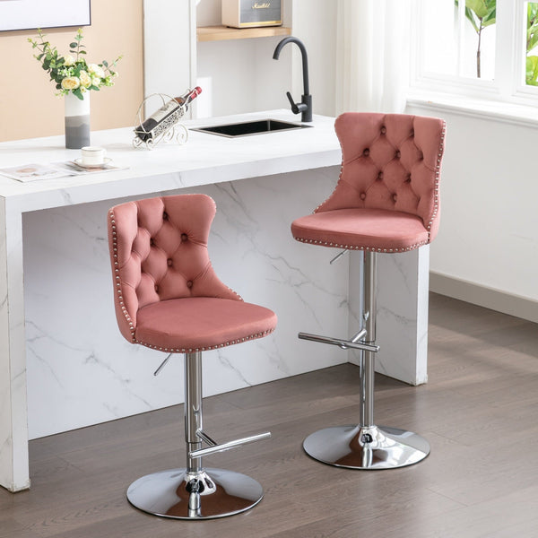Modern Velvet Swivel Barstools with Adjustable Seat Height and Chrome Base