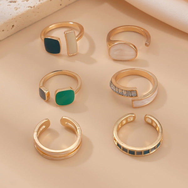 French retro irregular alloy ring light luxury style geometric drip oil ring set