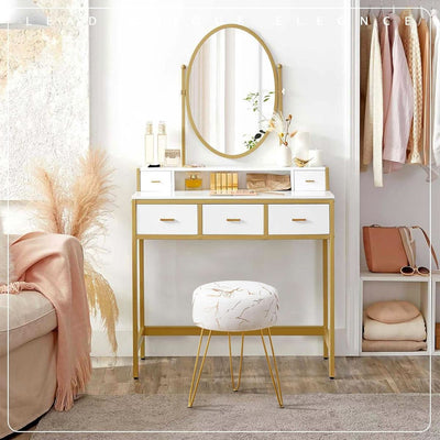 Gold Velvet Lux Vanity Stool 18Inch Round Plush Ottoman