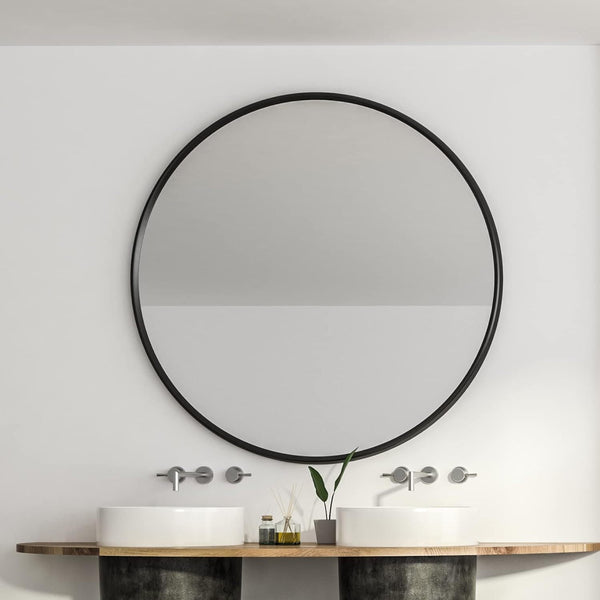 39 Inch Metal Framed Round Bathrrom Mirror for Wall, Modern Bathroom Vanity Decor