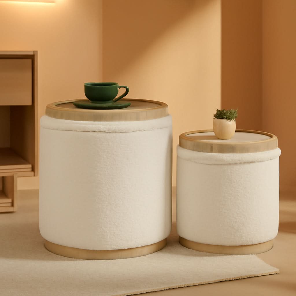 White Velvet Round Storage Ottoman FifteenInches Compact