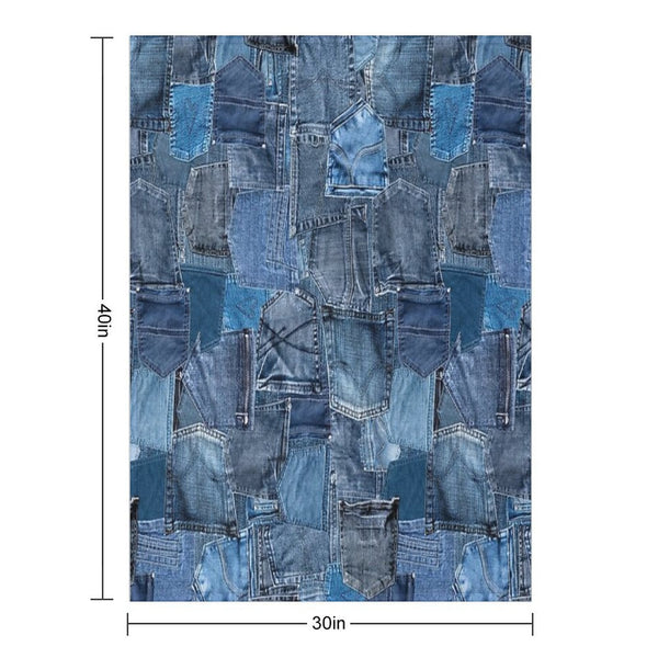 Photograph of Blue Denim Jeans Pocket Patchwork ONLY - Not Real Plush Throw Blanket