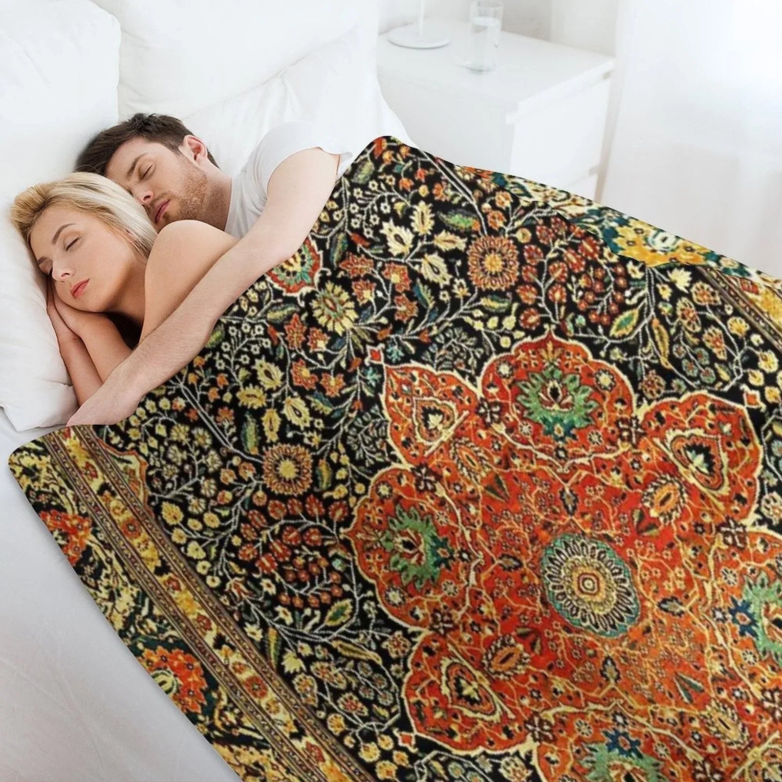 Antique Persian Mohtashem Kashan Rug Print Throw Blanket