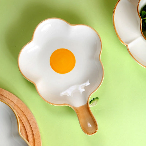 Creative Sun Egg Ceramic Bowl and Dish Set Cute Rice Bowl, Plate, Handle, Plate, Tableware, Home Breakfast Soup Plate