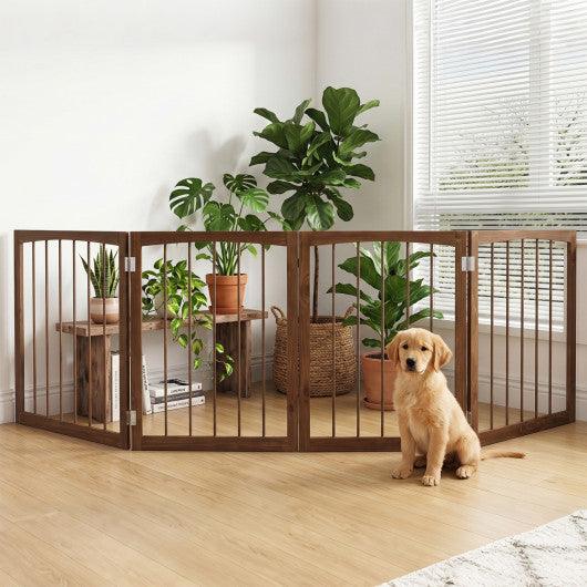83 inch L x 30 inch H Dog Gate 4-Panel Wooden Pet Fence for Indoor-Brown