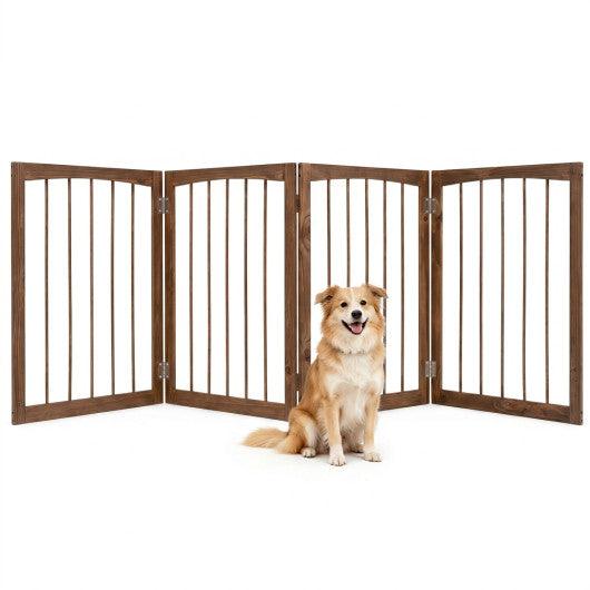 83 inch L x 30 inch H Dog Gate 4-Panel Wooden Pet Fence for Indoor-Brown
