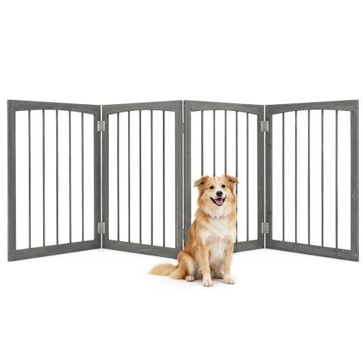 83 inch L x 30 inch H Dog Gate 4-Panel Wooden Pet Fence for Indoor-Gray