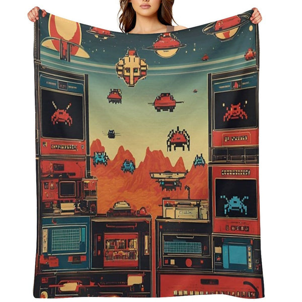Space Invaders 90s Versatility Throw Blanket