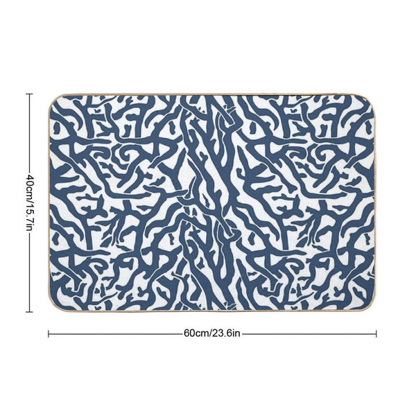Coral Reef Pattern  Navy Blue White Coastal Beach House Bath Mat