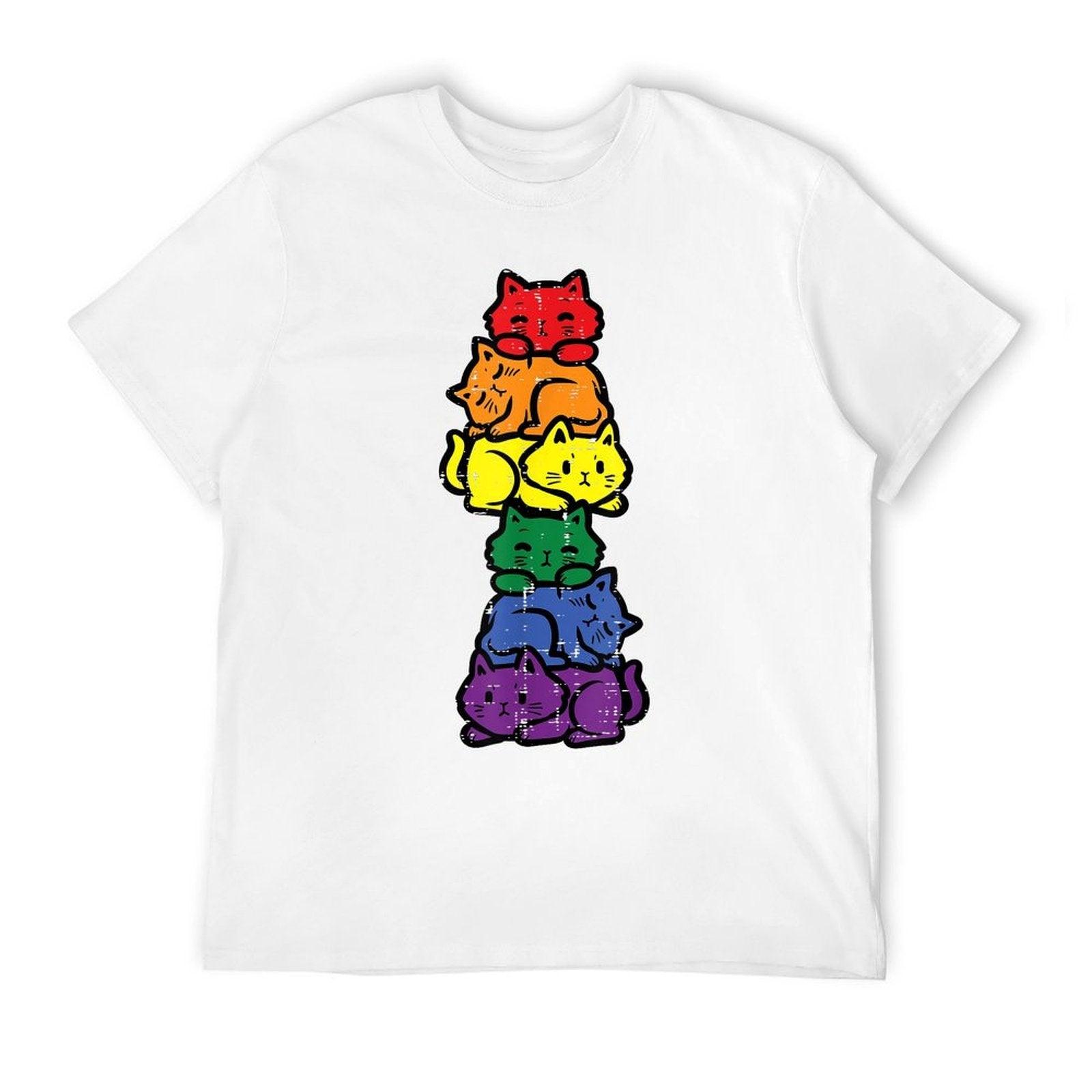 Gay Pride Cat Stack Rainbow Lgbt Anime Men Women Kids  Stretchy T-Shirt
