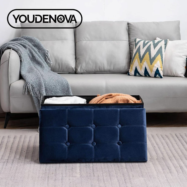 30 Inch Multifunctional Folding Storage Ottoman Navy