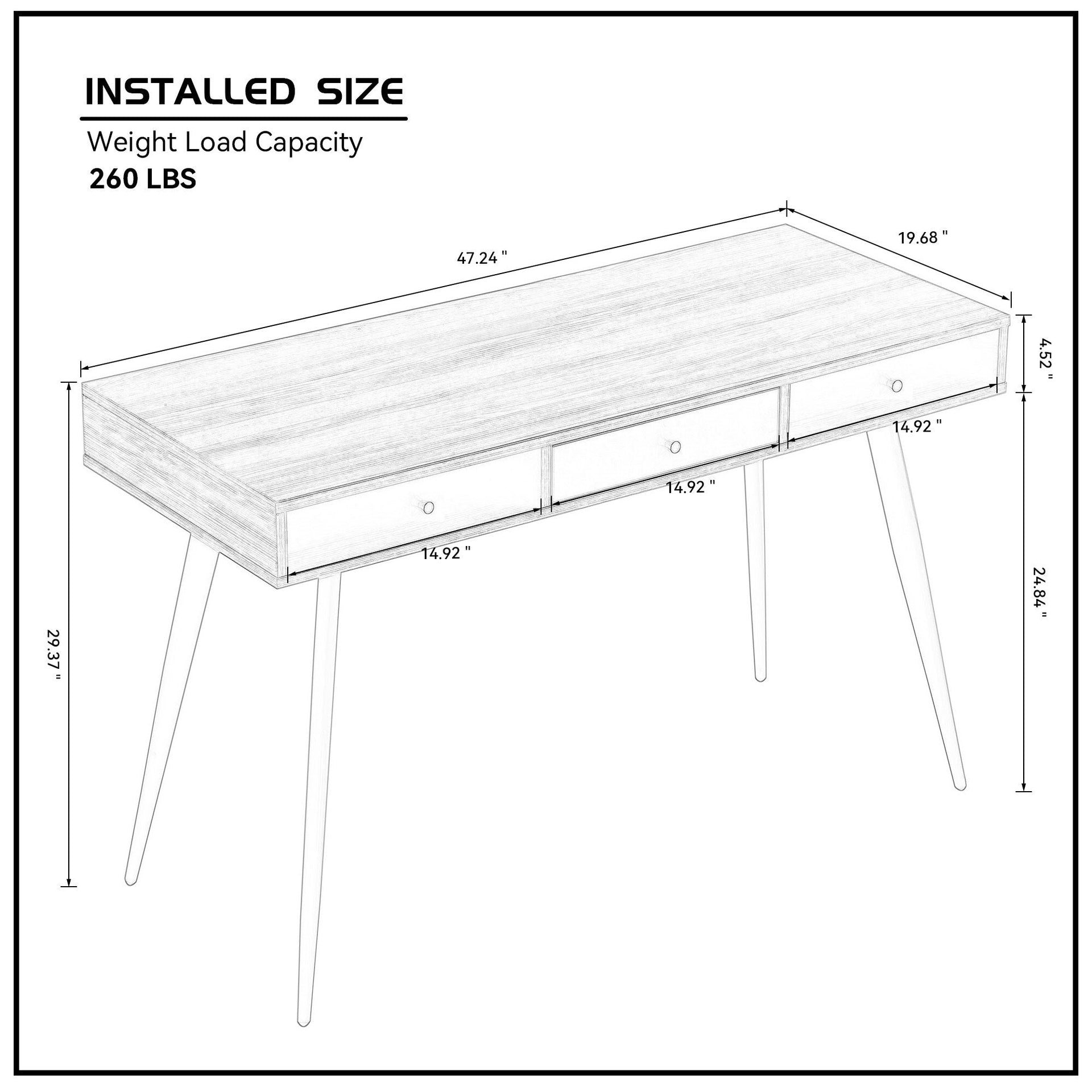 Mid Century Desk , Modern Writing Study Desk with Drawers, Multifunctional Home Office Computer Desk Walnut+Dark Grey