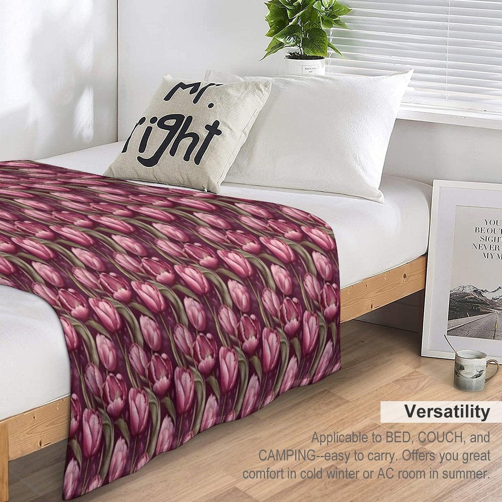 Pretty Pink Tulips Pattern Throw Blanket