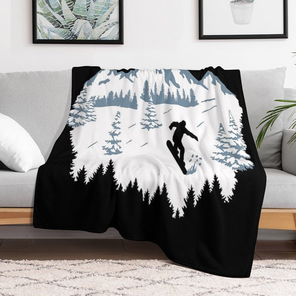 Snowboard, Snowboarder And Mountains, Snowboarding Machine-washable Throw Blanket